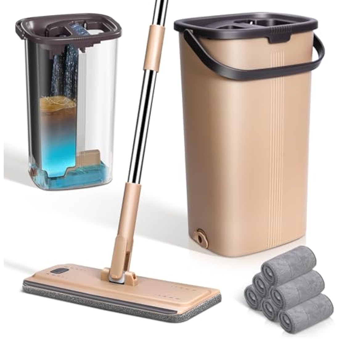 MASTERTOP Mop and Bucket, Hands Free Flat Mop and Buckets Sets with Wringer, Wet and Dry Squeeze Floor Mops with 6 Replacement Mop Pads, Compact Cleaning System, Mops for Cleaning Floors-0