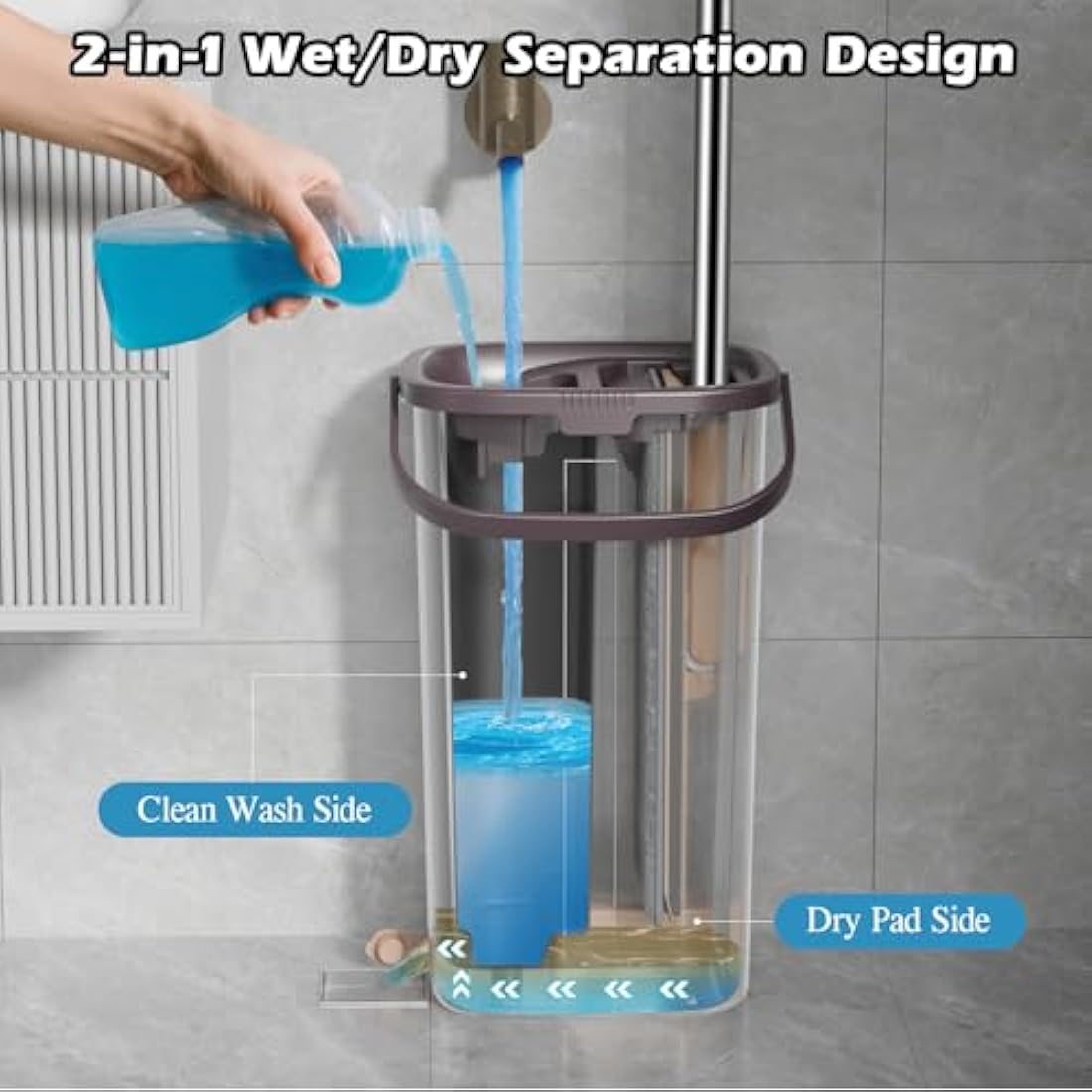 MASTERTOP Mop and Bucket, Hands Free Flat Mop and Buckets Sets with Wringer, Wet and Dry Squeeze Floor Mops with 6 Replacement Mop Pads, Compact Cleaning System, Mops for Cleaning Floors-1