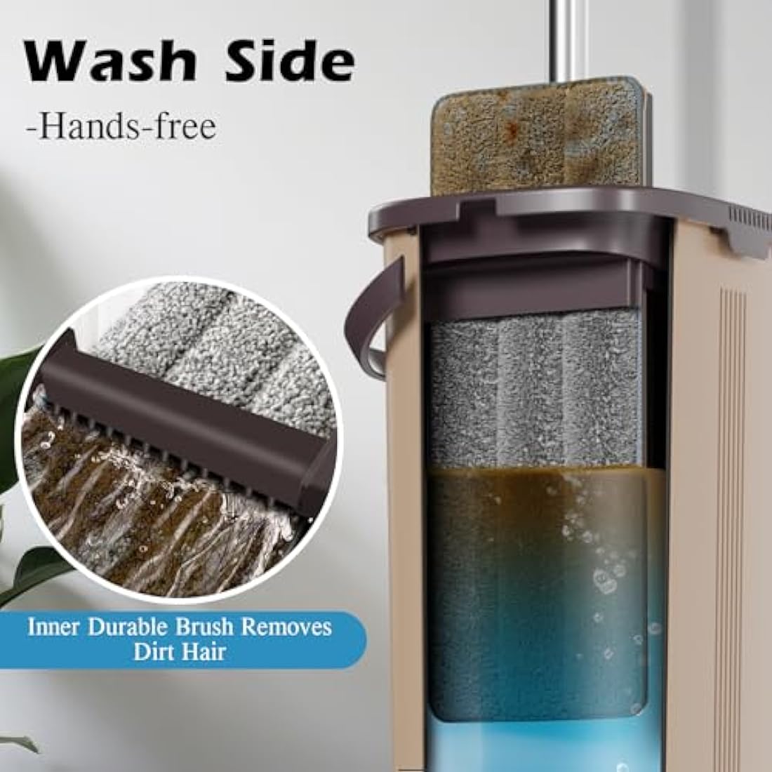 MASTERTOP Mop and Bucket, Hands Free Flat Mop and Buckets Sets with Wringer, Wet and Dry Squeeze Floor Mops with 6 Replacement Mop Pads, Compact Cleaning System, Mops for Cleaning Floors-3