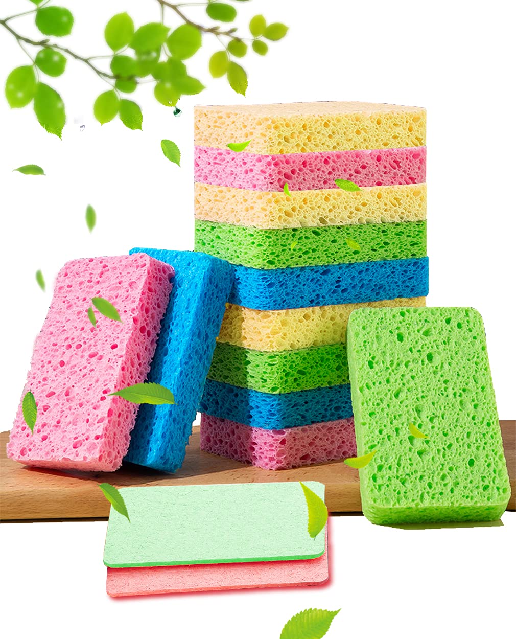 12-Count Kitchen Sponges- Compressed Cellulose Cleaning Sponges Non-Scratch Natural Sponge for Kitchen Bathroom Cars, Funny Cut-Outs DIY-0