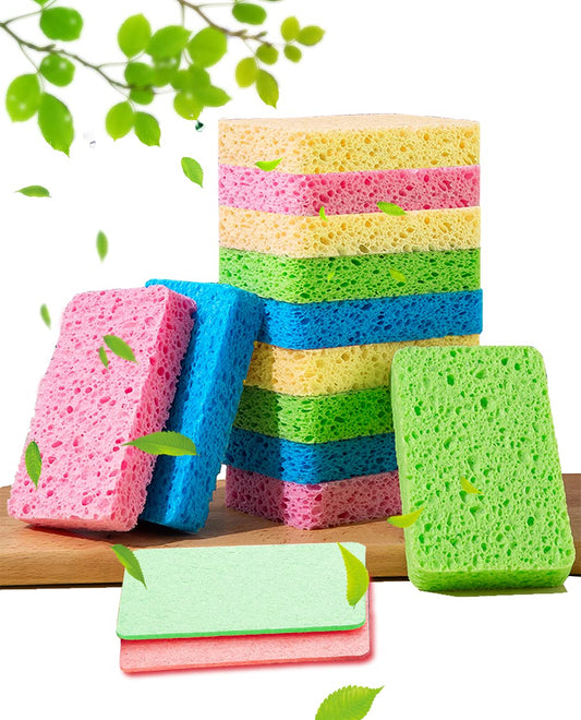 12-Count Kitchen Sponges- Compressed Cellulose Cleaning Sponges Non-Scratch Natural Sponge for Kitchen Bathroom Cars, Funny Cut-Outs DIY-0