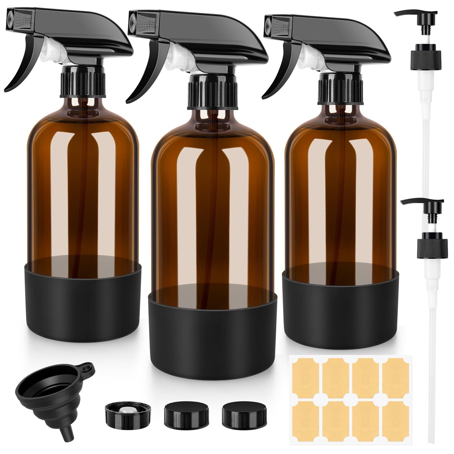 BELICOO Amber Glass Spray Bottles 3 Pack, 500ml Glass Spray Bottles for Cleaning, Plants, Essential Oils, Hair Care, Refillable Empty Spray Bottle-0