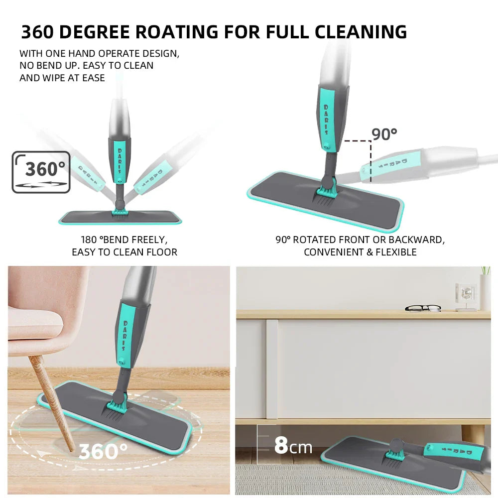 Magic Floor Cleaning Sweeper Brooms With Microfiber Pads 360° Rotation Flat Spray Floor Mop Broom For Cleaning Home Spin Mop-1