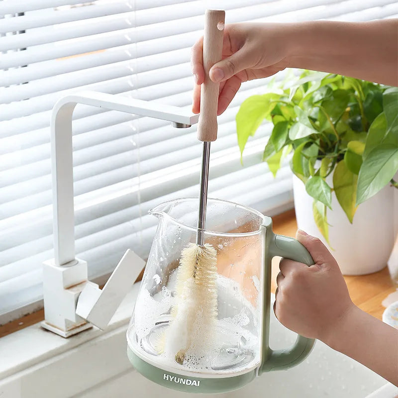 Kitchen cleaning tools Drink bottles Glass scrubbers Cleaning brush Wooden bottle cleaning brush with long handle-1