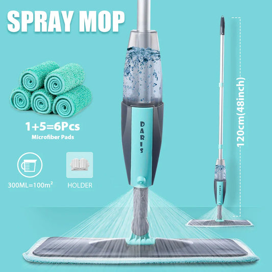 Magic Floor Cleaning Sweeper Brooms With Microfiber Pads 360° Rotation Flat Spray Floor Mop Broom For Cleaning Home Spin Mop-0