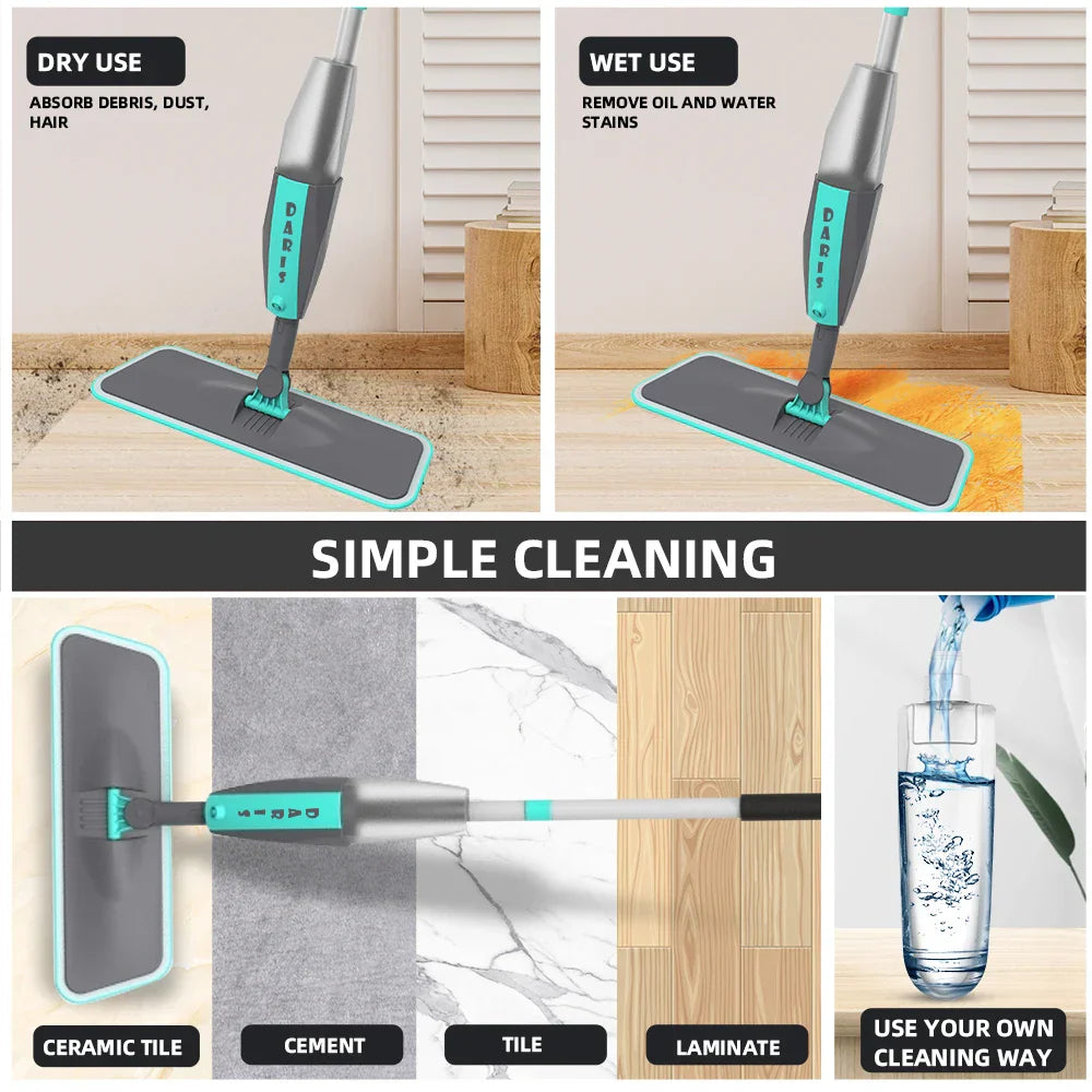 Magic Floor Cleaning Sweeper Brooms With Microfiber Pads 360° Rotation Flat Spray Floor Mop Broom For Cleaning Home Spin Mop-4