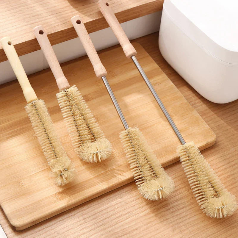Kitchen cleaning tools Drink bottles Glass scrubbers Cleaning brush Wooden bottle cleaning brush with long handle-0