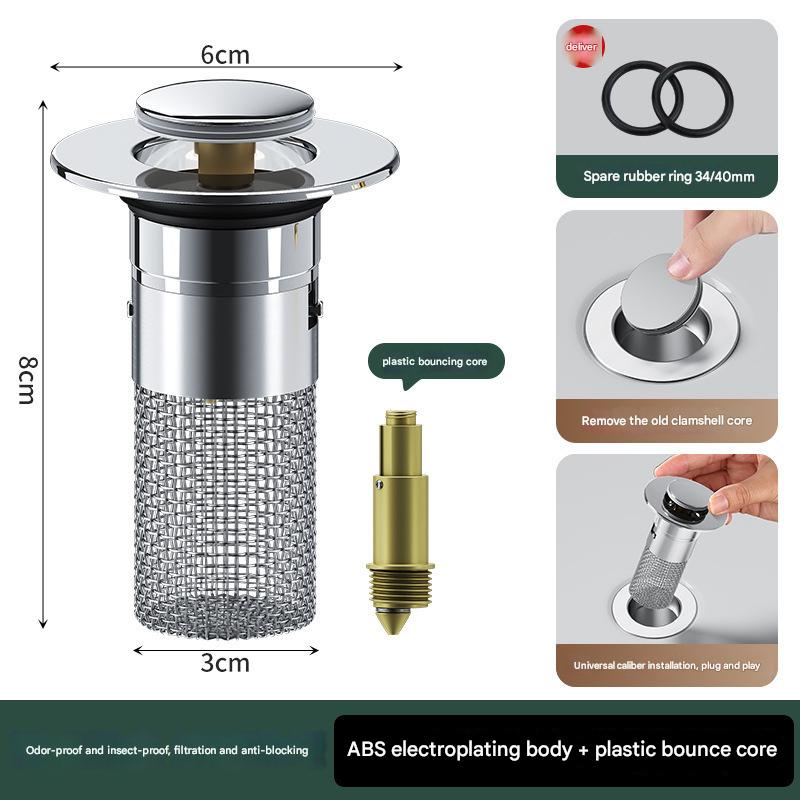 5 PCS Universal Pop-Up Sink Drain Stopper with Anti-Clog Filter Basket - Stainless Steel Hair Catcher & Anti-Odor Plug-0