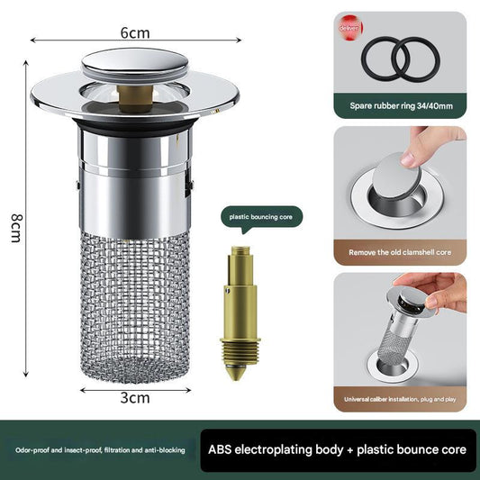 5 PCS Universal Pop-Up Sink Drain Stopper with Anti-Clog Filter Basket - Stainless Steel Hair Catcher & Anti-Odor Plug-0