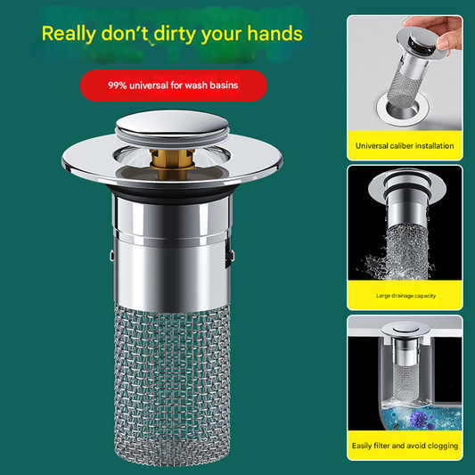 5 PCS Universal Pop-Up Sink Drain Stopper with Anti-Clog Filter Basket - Stainless Steel Hair Catcher & Anti-Odor Plug-1